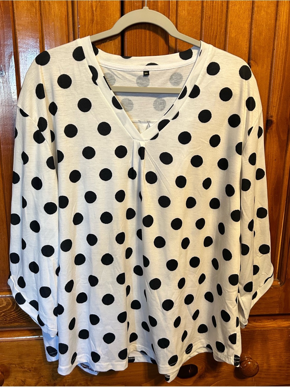 Polka Dot V-Neck Long Sleeve Top - White/Black